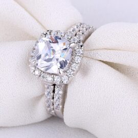 Square Cushion Cut Cubic Zircon Engagement Ring Set