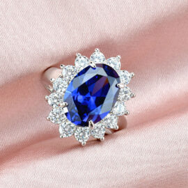 Big Blue Oval CZ Engagement Ring