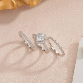 Pear Shape Zircons 3 pieces Wedding Rings Set