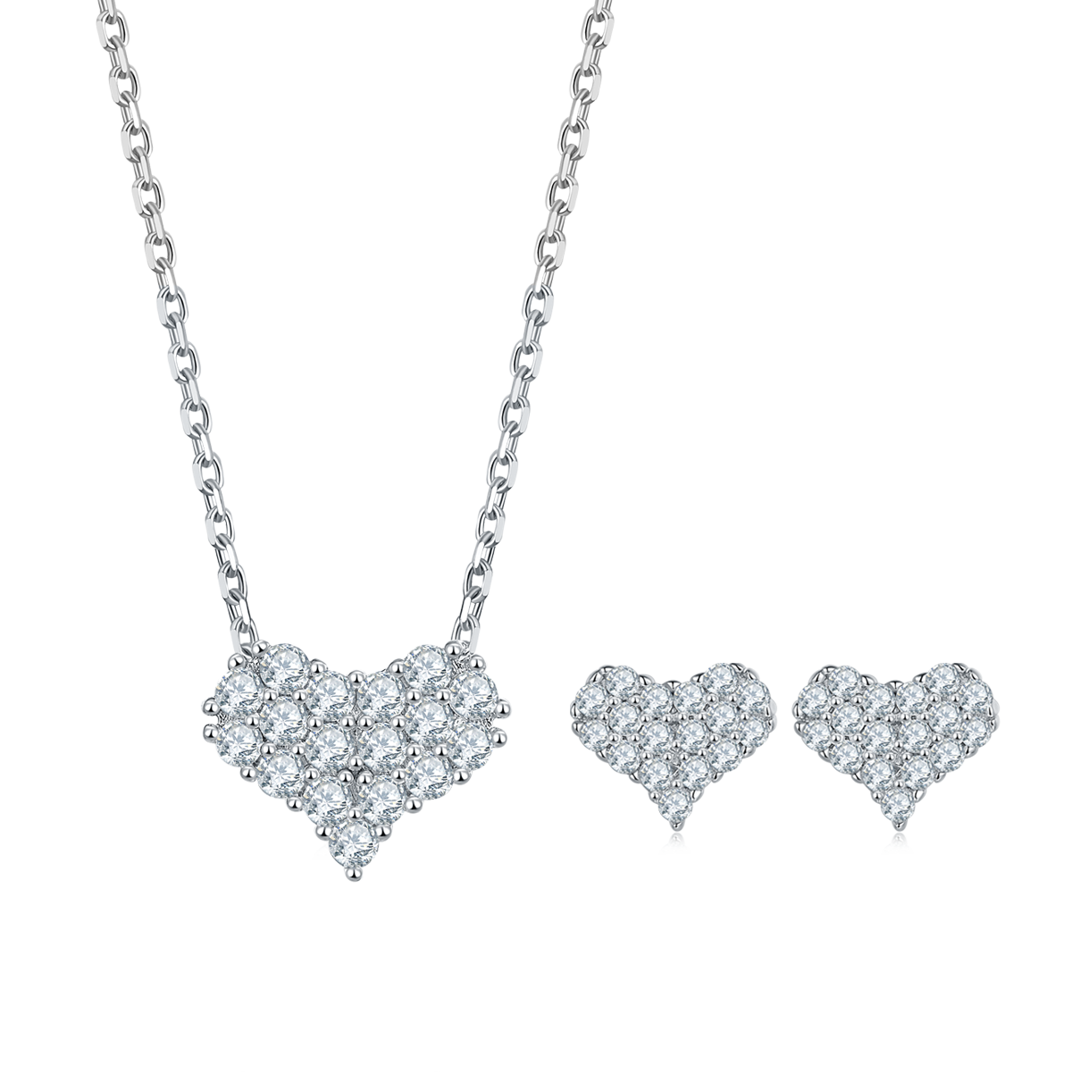 Moissanite Heart Pendant Necklace Earring Set