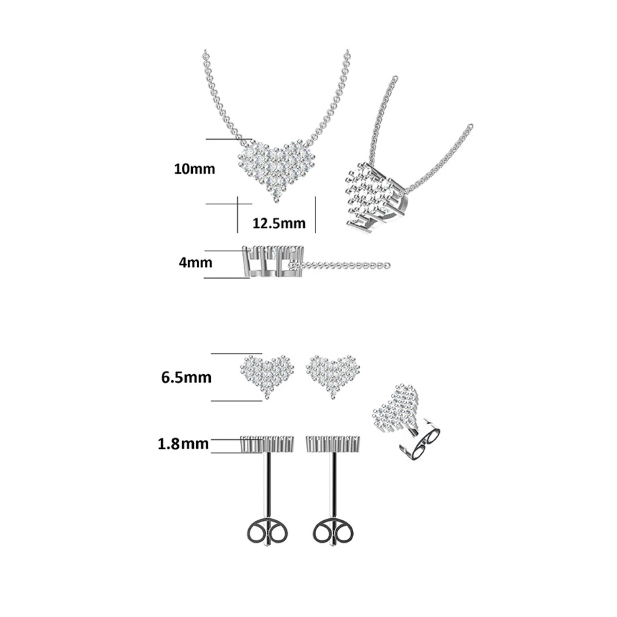 Moissanite Heart Pendant Necklace Earring Set