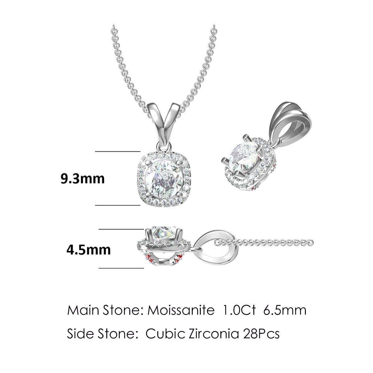 Moissanite Solitaire Pendant Necklace Earrings Set
