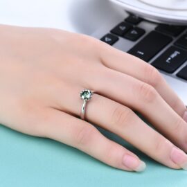 1.0Ct Green Moissanite Solitaire Engagement Ring