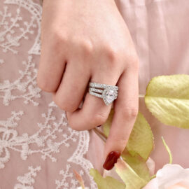 Pear Oval Cut CZ Imitation Diamond Wedding Rings Set