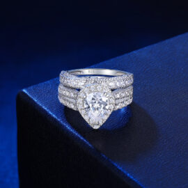 Pear Oval Cut CZ Imitation Diamond Wedding Rings Set