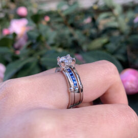 Round Cut Blue & Pink CZ Engagement Rings Set