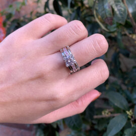 Round Cut Blue & Pink CZ Engagement Rings Set