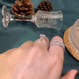 Solitaire Round Cut Zirconia Enhancer Wedding Rings Set