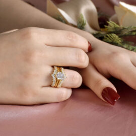 2 Carat Round Cut Cubic Zirconia Gold Plated  Bridal Ring Set