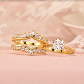 2 Carat Round Cut Cubic Zirconia Gold Plated  Bridal Ring Set
