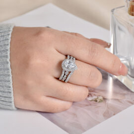 2 Pieces Pear Cut Zircon Enhancer Engagement Ring Set