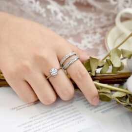 2 Pcs Perfect Cut Simulated Diamond Wedding Ring Set