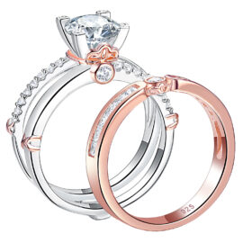 Rose Gold Round Cut Simulated Diamond CZ Engagement Ring Set