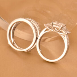 Three-Stone Princess Cut CZ  Wedding Rings Set