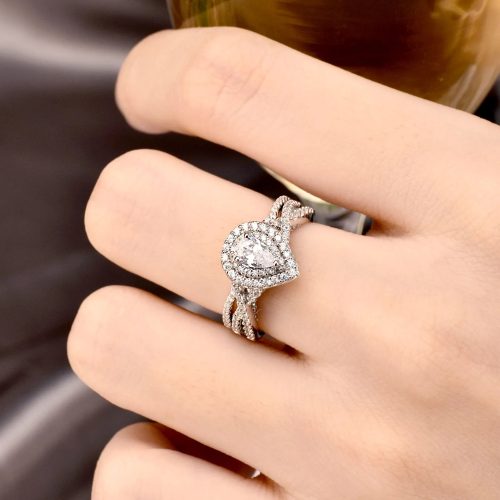 2 Pcs Pear Shape Zircon Ring Set (United States) 2