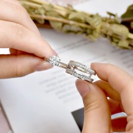 2 Pcs Perfect Cut Simulated Diamond Wedding Rings Set