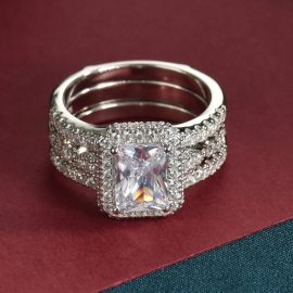 Multi-color Radiant Cut Wedding Rings Set