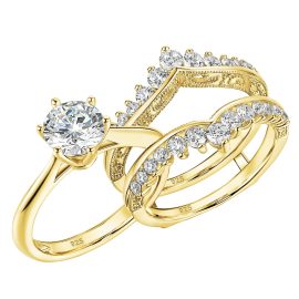 2 Carat Round Cut Cubic Zirconia Gold Plated Bridal Ring Set