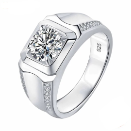 925 Sterling Silver Moissanite Ring for Men