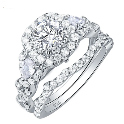2 Pcs Round Pear Cut Ring Set