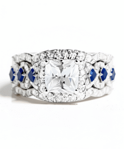 Sapphire Accented Halo Bridal Set
