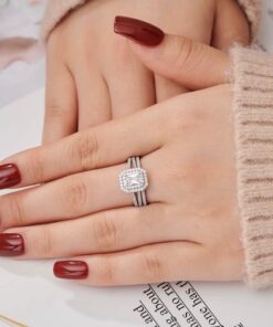 Alternative view of Emerald-Cut Double Halo Bridal Set