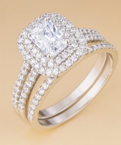 Emerald-Cut Double Halo Bridal Set