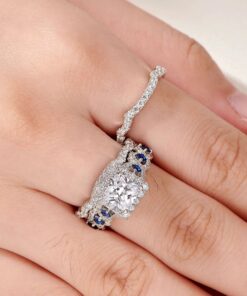 Alternative view of Sapphire Accented Halo Bridal Set