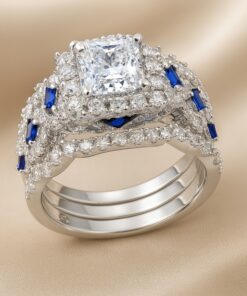 Sapphire Accented Halo Bridal Set